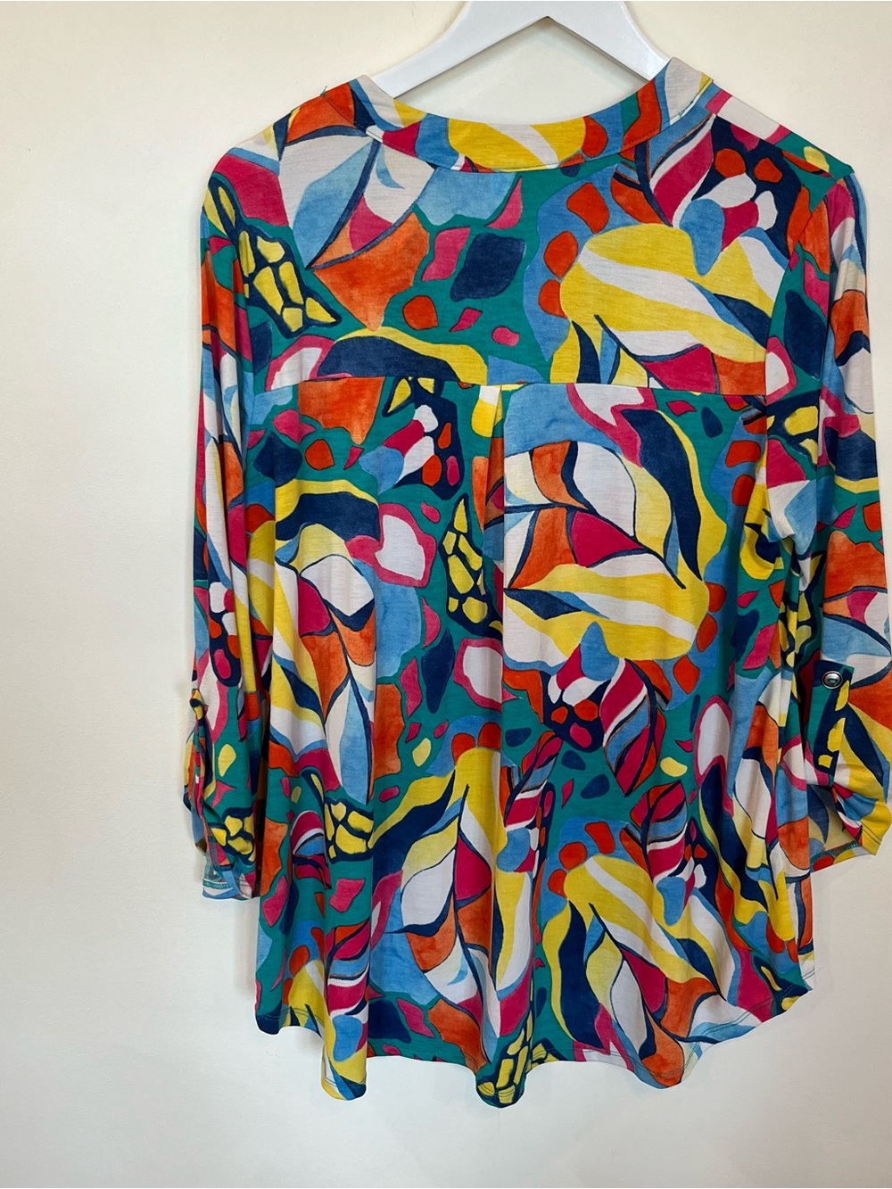 Dear Scarlett Lizzy Top 3/4 Sleeve Tropical V Neck Womens Large Relaxed Flowy - Picture 6 of 7